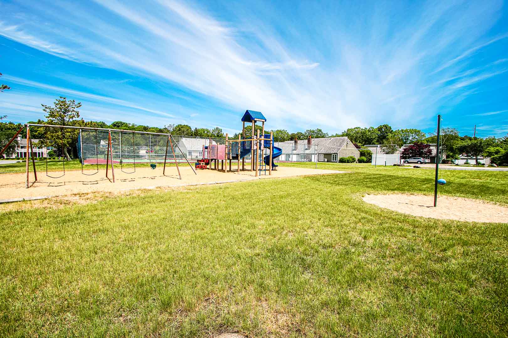 A serene view of the playground area at VRI's Brewster Green Resort in Massachusetts.